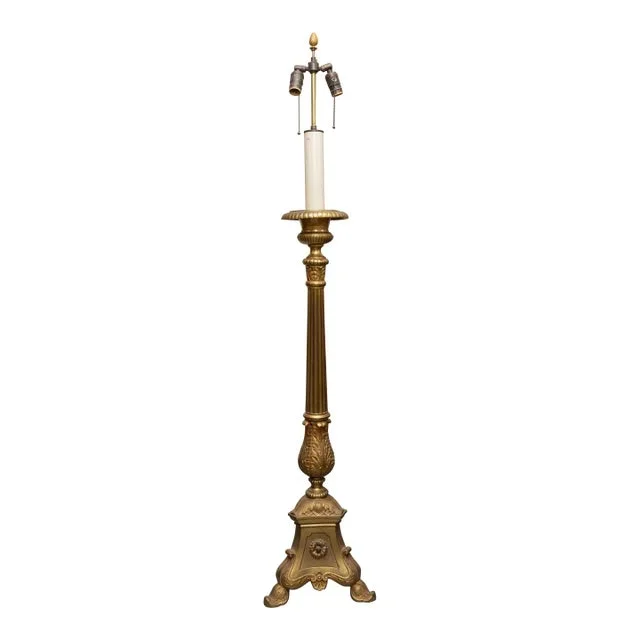 Early 20th Century Italian Brass Altar Stick Electrified