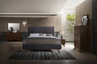 Eastern King Modrest Addison Mid-Century Modern Grey & Walnut Bedroom Set / VGMABR-38-SET-EK