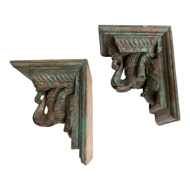 Elephant Bracket Blue Wall Mount Shelf or Book Ends Pair 1950