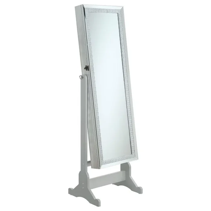 Elle – Cheval Mirror With Jewelry Storage – Silver