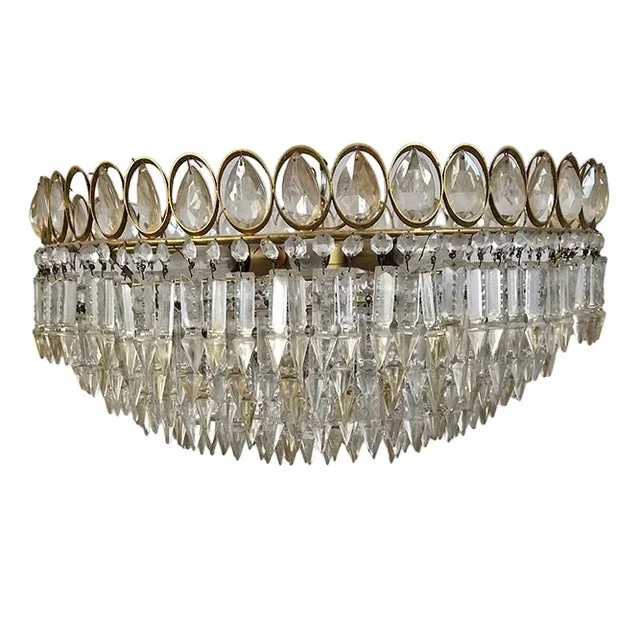 Empire Ceiling Light in Sheet Metal, Gilt Bronze and Crystal, 1950s