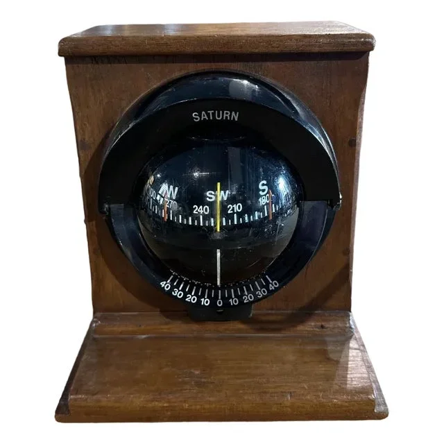 English Nautical Table Compass Mounted on an Oak Wood Structure
