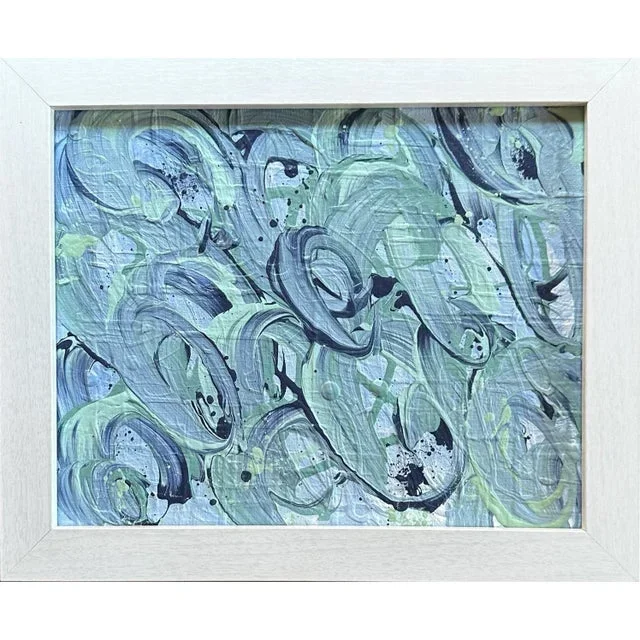 Erin Simon Original “Marbling” “Blues/Greens” Abstract Painting on Canvas