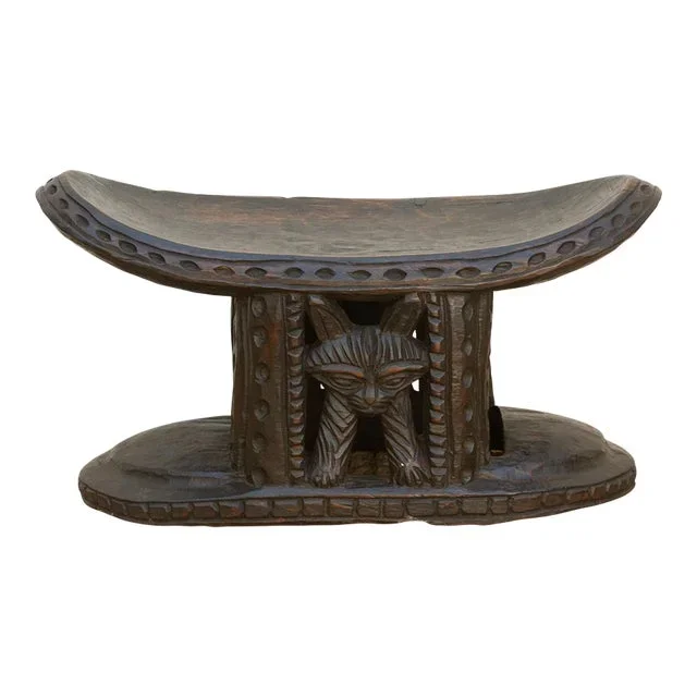 Finely Carved African Feline Bamus Stool