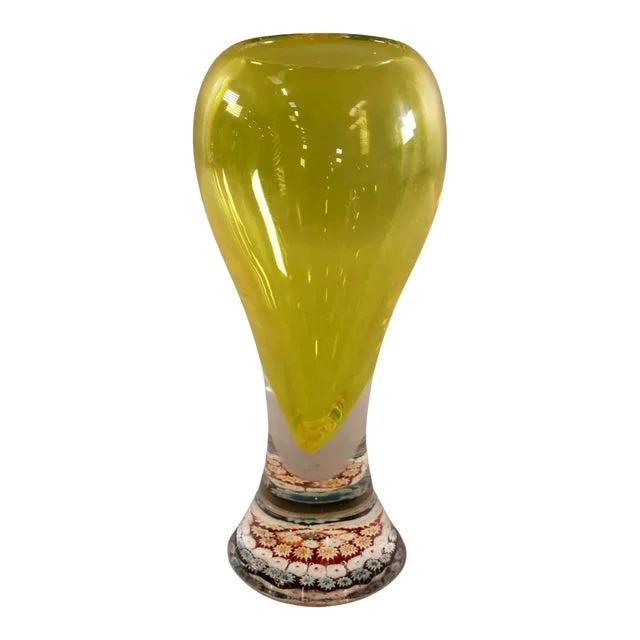 Flavio Poli Murano Glass Vase Millefiori Paperweight Base