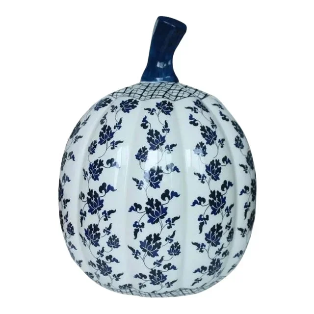 Floral Pumpkin in Blue and White, Large