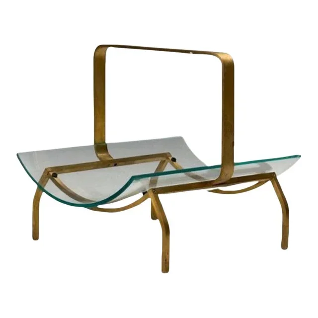 Fontana Arte, Italian Mid-Century Modern, Magazine Rack, Brass, Glass, 1970s