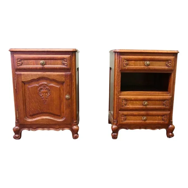 French Golden Oak Bedside Tables, 1960, Set of 2
