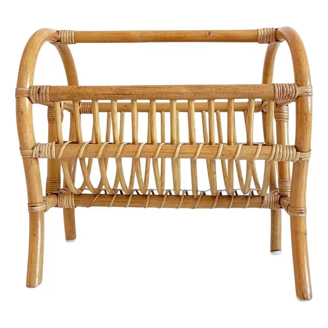 French Riviera Magazine Rack in Bamboo Rattan, 1960s