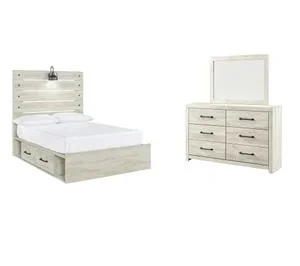 Full Panel Bed With 2 Storage Drawers With Mirrored Dresser