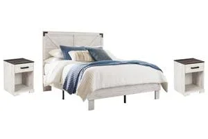Full Panel Platform Bed With 2 Nightstands