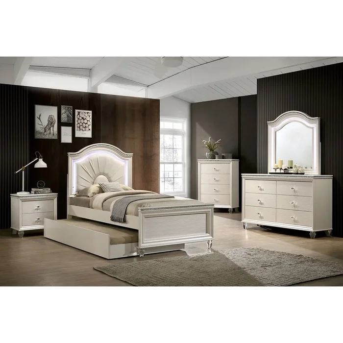 Furniture Of America Allie Pearl White Contemporary 4-Piece Twin Bedroom Set With Trundle Model CM7901T-4PC-TR