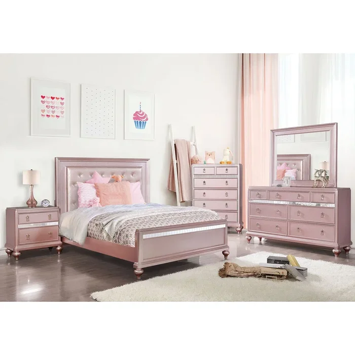 Furniture Of America Ariston Rose Gold Contemporary 4-Piece Queen Bedroom Set Model CM7170RG-Q-4PC