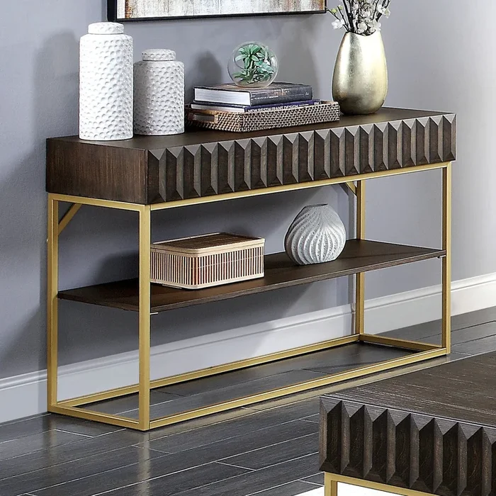 Furniture Of America Augsburg Walnut/Gold Contemporary Sofa Table Model CM4545WN-S