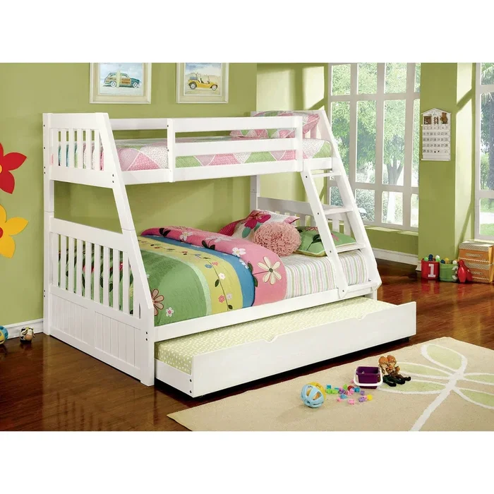 Furniture Of America Canberra White Cottage Twin Full Bunk Bed Model CM-BK607WH-BED
