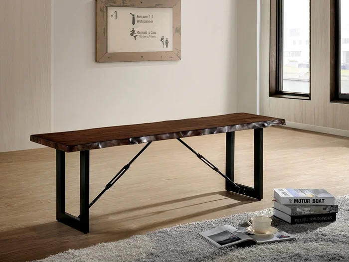Furniture Of America Dulce Walnut/Black Industrial Bench Model CM3604BN