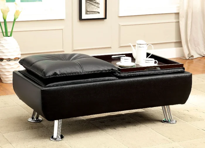 Furniture Of America Hauser Black/Chrome Contemporary Ottoman, Black Model CM2677BK-OT