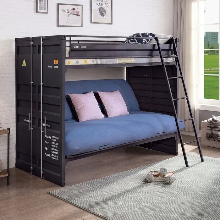 Furniture Of America Lafray Black Industrial Twin Bunk Bed With Futon Base Model FOA-BK652BK-BED