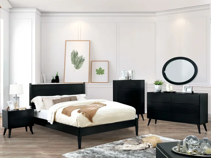 Furniture Of America Lennart Black Mid-Century Modern 4-Piece Full Bedroom Set Model CM7386BK-F-4PC