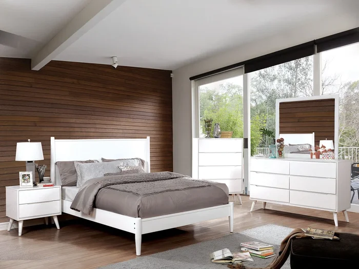 Furniture Of America Lennart White Mid-Century Modern 4-Piece Twin Bedroom Set Model CM7386WH-T-4PC