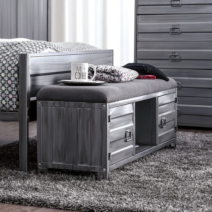 Furniture Of America Mccredmond Hand Brushed Silver Industrial Bench Model CM7075BN