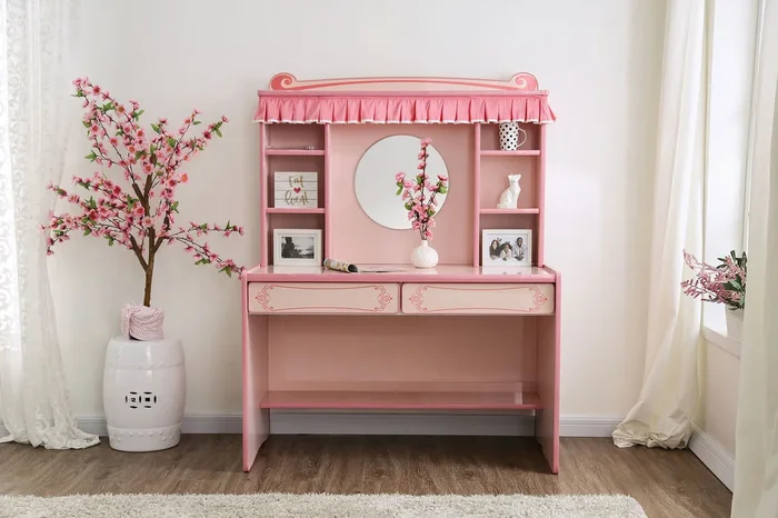 Furniture Of America Mirror Desk & Hutch Pink Novelty Desk Model CM7631DK-SET