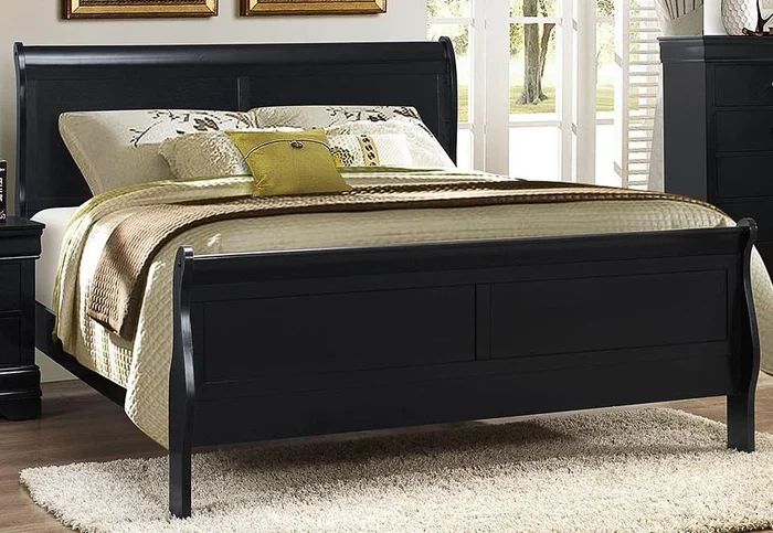 Galaxy Home Louis Phillipe Twin Sleigh Bed in Black GHF-808857737809