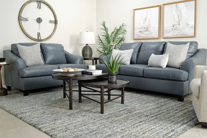 Genoa Sofa & Loveseat in Steel Leather