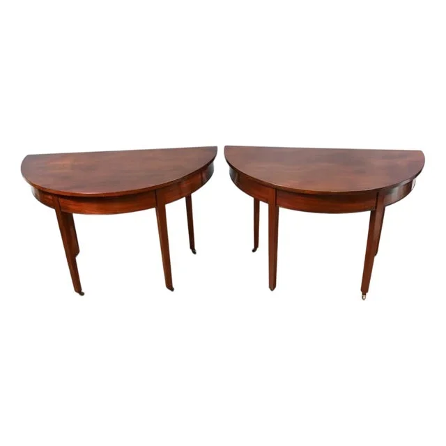 George III Demi-Lune Console Tables in Mahogany, 1790s, Set of 2