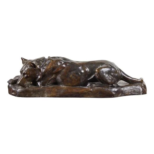Georges Lucien GuyotSigned, Bronze Sculpture of Resting Dog, circa 1925