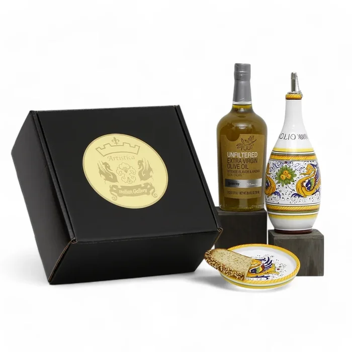 GIFT BOX: With Deruta Olive Oil Dispenser + Saucer/Dipping Bowl + EVOO bottle – RAFFAELLESCO design