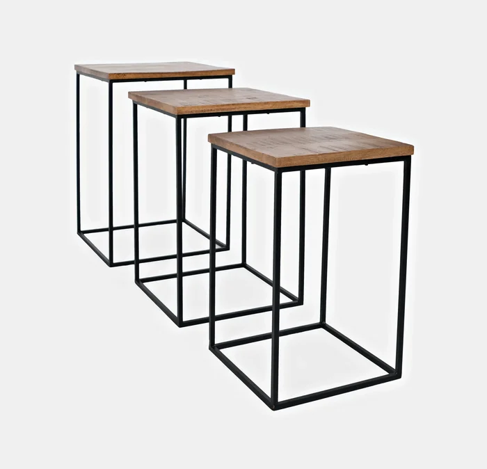 Global Archive Brody Square Modern Rustic Solid Wood And Metal Nesting End Tables Set Of 3 2330-BRODYAM by Jofran at Old Brick Furniture & Mattress Co.