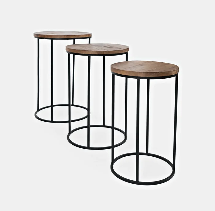 Global Archive Warner Round Modern Rustic Solid Wood And Metal Nesting End Tables Set Of 3 2330-WARNERAM by Jofran at Old Brick Furniture & Mattress Co.