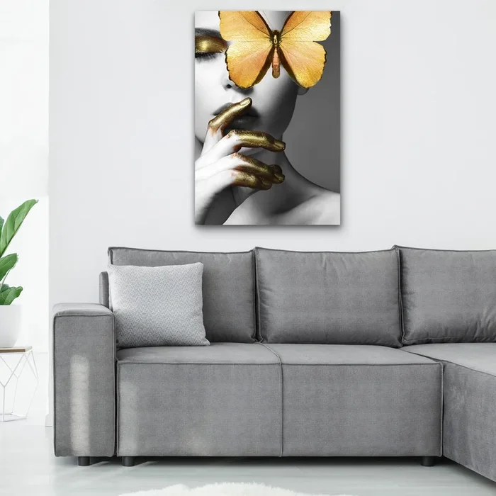 GRACE Butterfly’s Gold Embrace Modern Wall Art