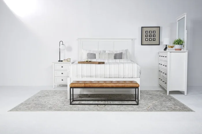 Grace Panel Bed, Dresser, Mirror & Nightstand in Snowfall, Full