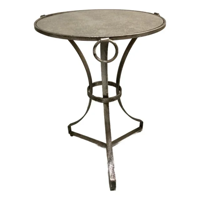 Gueridon Silver Leaf on Metal Table With Inset Antique Mirror Top -1