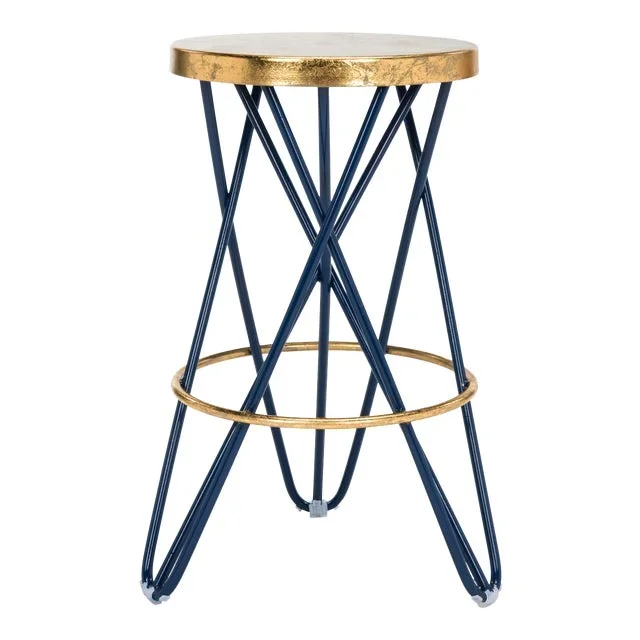 Hairpin Leg Counter Stool in Navy & Gold