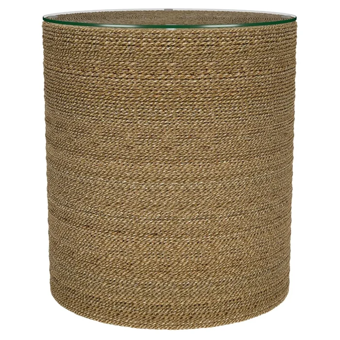 Halden Round Woven Seagrass Accent Side Table Light Brown