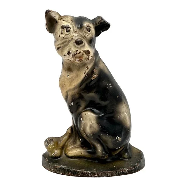 Hard 2 Find Vintage Cast Iron “Mutt and His Bone” Dog Doorstop by Creations Company – Circa 1930