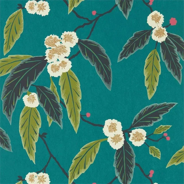 Harlequin Coppice Wallpaper in Peacock/Azalea/Midnight