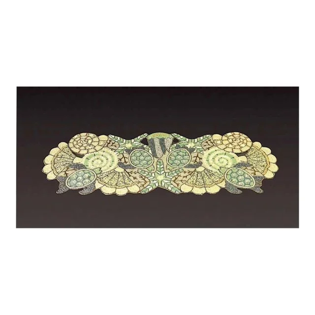 Heavily Beaded Table or Dresser Runner With Marine / Sea Life & Shell Design 36″