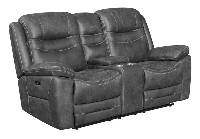 Hemer Motion Collection – Power 2 Loveseat – Dark Grey