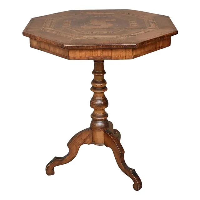 Hexagonal Center Table With Marquetry Design Surface