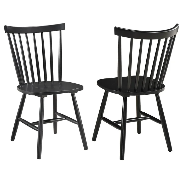 Hollyoak 2-Piece Windsor Wood Dining Side Chairs – Black Finish, Spindle Back, Contoured Seat, Flared Legs, Classic Cottage & Farmhouse Style