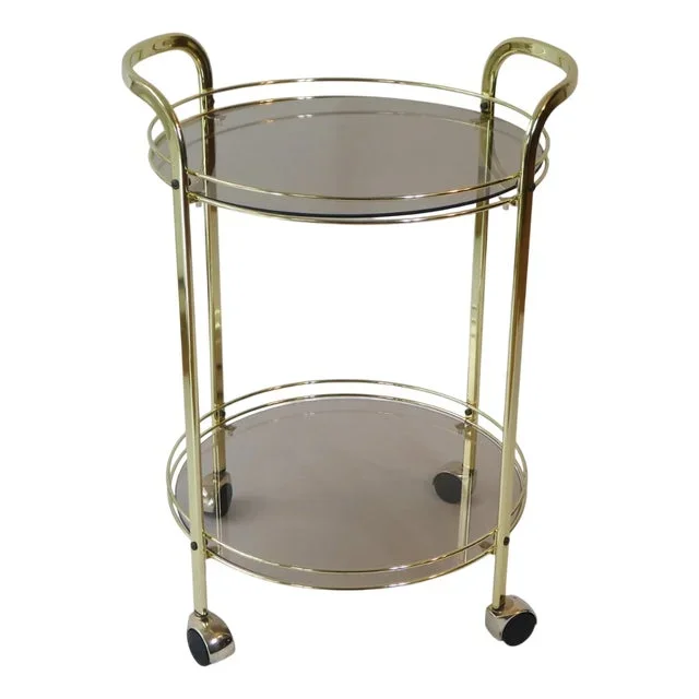 Hollywood Regency Round Trolley with Smoked Glass