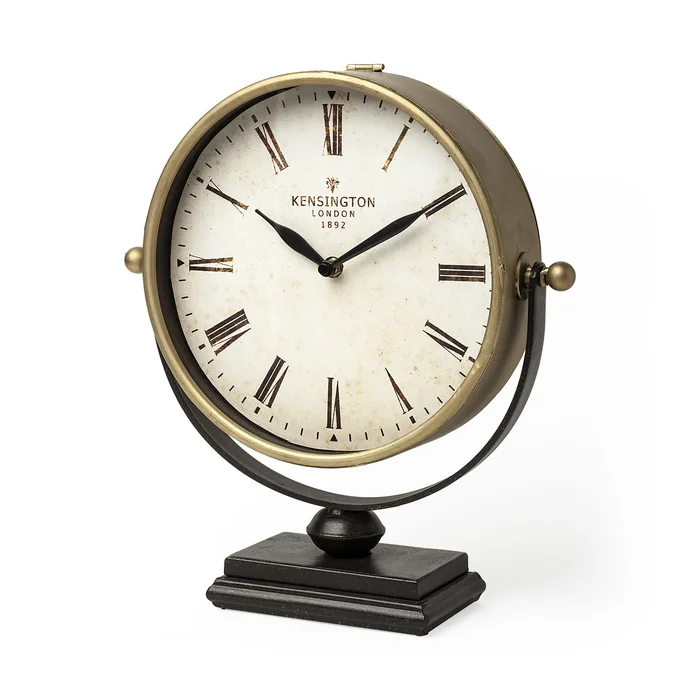 Houston Gold Metal Half Moon Base Table Clock 63102 by Mercana at Old Brick Furniture & Mattress Co.