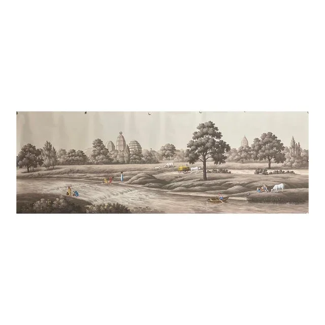 India Panoramic Mural Hand Painted Wallpaper on Scenic Paper