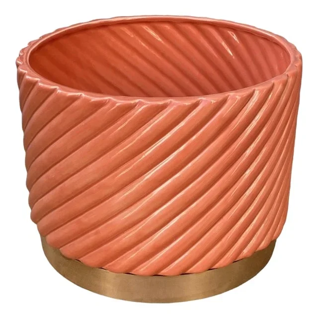 Italian Ceramic Orange Cachepot Plant Vase by Tommaso Barbi, 1970s