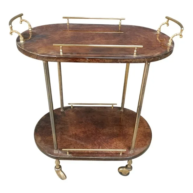 Italian Lacquered Parchment Serving Bar Cart by Aldo Tura, 1960s