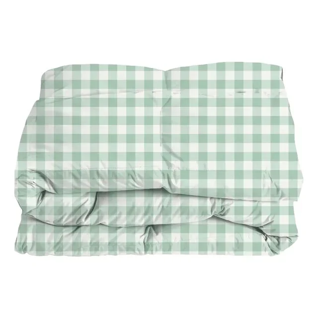 Iva Check in Seafoam Comforter in Linen/Cotton, Twin